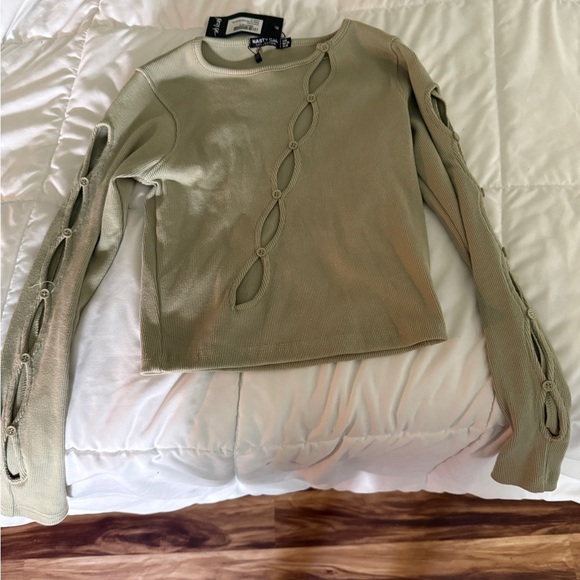 Nasty Gal Green Fitted Cut Out top - Picture 1 of 3